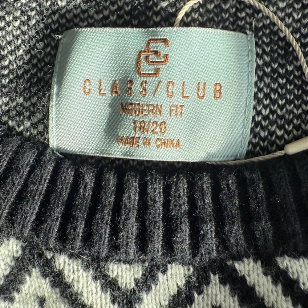 Class Club Men’s Black & White Patterned Sweater. Size 18/20